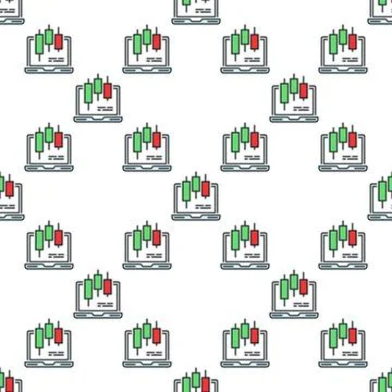Candlestick pattern on Laptop Screen vector online e trading colored seamle.. Illustrazione stock
