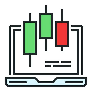 Candlestick pattern on Laptop Screen vector online e trading colored icon o.. Stock Illustration