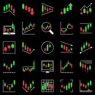 Candlestick Pattern or Chart icons set. Crypto Investment and Margin Tradin.. Stock Illustration