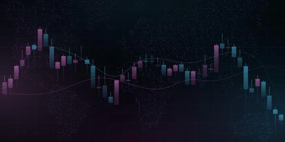 Candlestick price pattern with world map. Business background for banner, web Stockillustratie