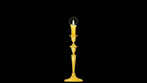 Candlestick with single candle lights up and goes out. Cartoon animation alpha 스톡 동영상 89864219