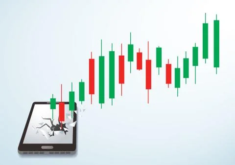 Candlestick stock exchange breakthrough smartphone vector Illustrazione stock