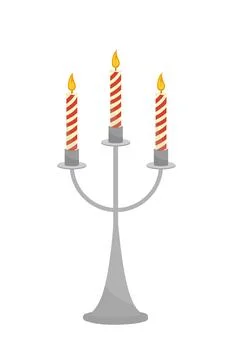 Candlestick for three candles. Christmas. Flat, cartoon, vector Stock Illustration