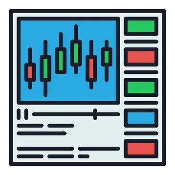 Candlestick Trading Chart Videos in Web browser vector colored icon or desi.. Illustrazione stock