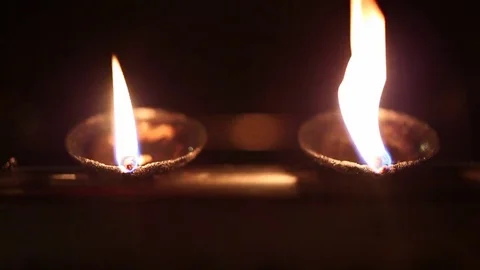 Candlesticks in flame in the Indian temple Stock Footage 79095736