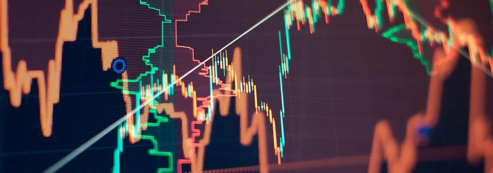 Candlesticks going up indicating crypto rising in value. Graphical representa Stock Illustration