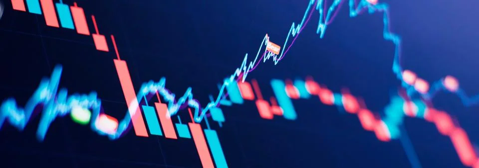 Candlesticks going up indicating crypto rising in value. Graphical representa Stock Illustration