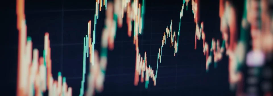 Candlesticks going up indicating crypto rising in value. Graphical representa Stock Illustration