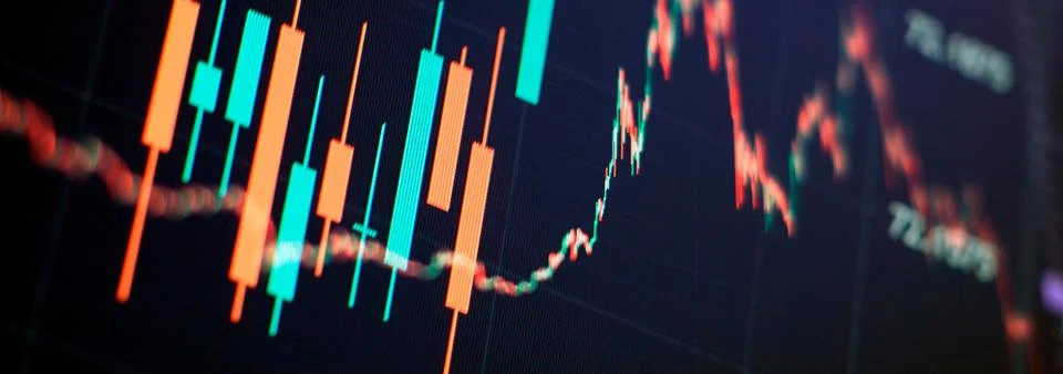 Candlesticks going up indicating crypto rising in value. Graphical representa Stock Illustration