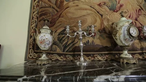Candlesticks on mantelpiece Stock Footage 77048072