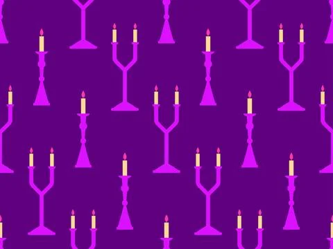 Candlesticks seamless pattern. Candlestick with candles. Candle holder with.. Illustrazione stock