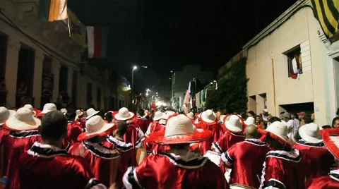 Candombe Drummers in Carnaval Parade Stock Footage 4885704