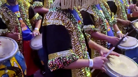 Candombe percussion drummers at llamdas carnival parade in montevideo Stock Footage 329170449