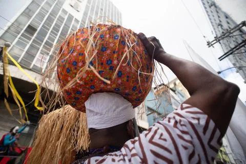 Candomble devotee in procession for Omolu and Obaluae Stock Photos