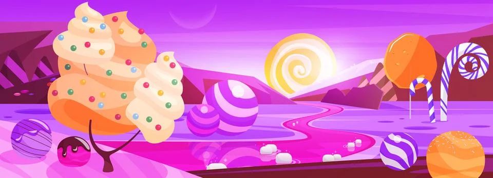 Candy Alien Planet Landscape Vector Scene Stock Illustration