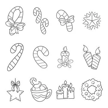 Candy and Christmas element collection hand drawn Stock Illustration