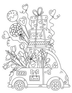 Candy And Flower Machine For ValentineS Day Ilustração Stock