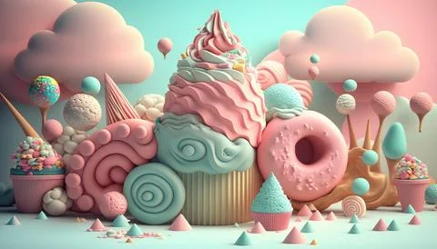 Candy and Ice cream composition. UI UX Background Stock Illustration