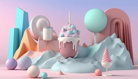 Candy and Ice cream composition. UI UX Background Illustrazione stock