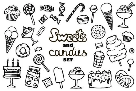 Candy and sweet doodle set, vector illustration Stock Illustration