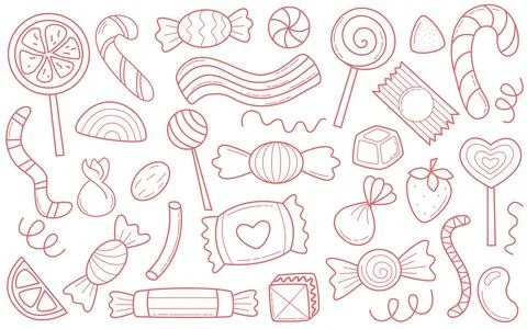Candy and sweets set in doodle sketch style Stock Illustration