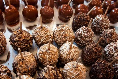 Candy apples with chocolate Stock Photos