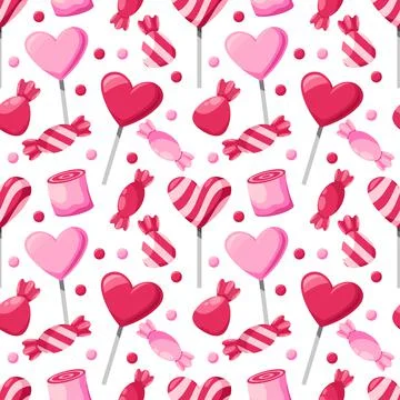 Candy background. Sweet cute seamless pattern for birthday dessert, gummy pin 스톡 일러스트