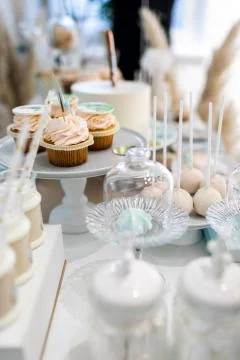 Candy bar with balls, macaroon on candy bar Stock Photos
