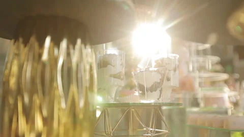 Candy bar. Buffet with delicacies at the wedding. Sweet candy bar on table Video stock 196004784