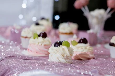 The candy bar with a large selection of different desserts Stock Photos