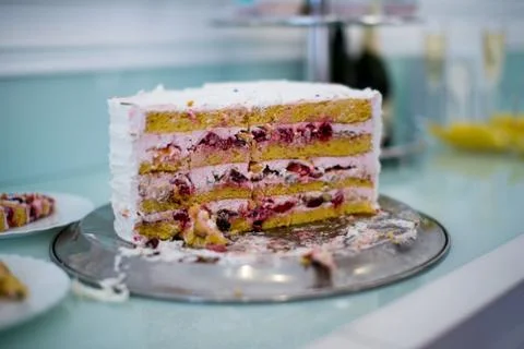 Candy bar marshmallow on the table, macaroon, cake and cupcake, holiday, bi.. Stock Photos