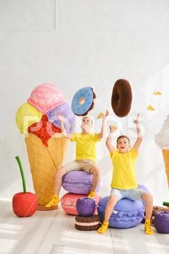 Candy Bar with Sweets. Cake, cookies, creamy muffins, fresh berries for Stock Photos
