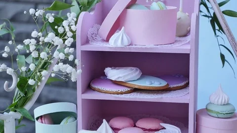 Candy bar. Table with sweets, candies, dessert Stock Footage 83788642