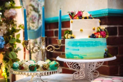 Candy bar. Table with sweets, candies, dessert Stock Photos