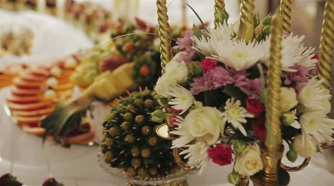 Candy Bar with various sliced fruit Stock Footage 60596757