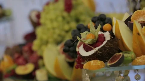 Candy Bar with various sliced fruit Stock Footage 61491342