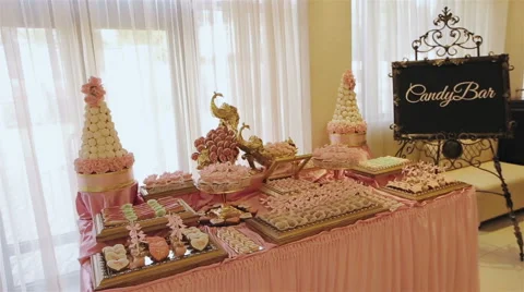 Candy Bar with various sweets and decorations Stock Footage 60596864