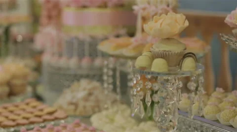 Candy Bar with various sweets and decorations Stock Footage 61491132