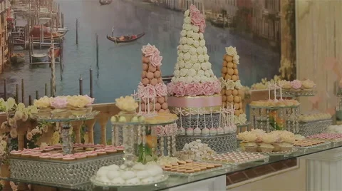 Candy Bar with various sweets and decorations Stock Footage 61491396