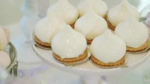 Candy bar wedding. bright buffet with many sweet snacks. Close up Video stock 136212617