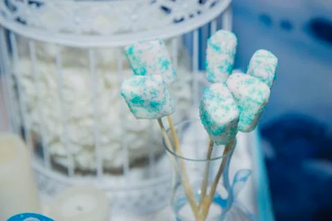 Candy bar on wedding ceremony with different candies Stock Photos
