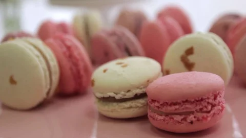 Candy bar wedding, pink macaroon. A children's holiday. Stock Footage 74619697