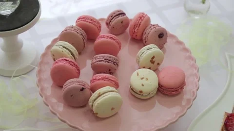Candy bar wedding, pink macaroon. A children's holiday. Stock-Footage 74619730