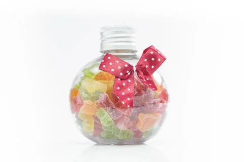 Candy in a bottle on a white background Stock Photos