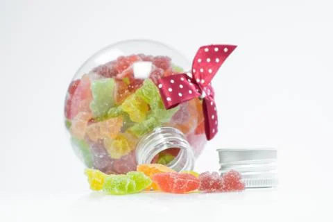 Candy in a bottle on a white background Stock-Fotos