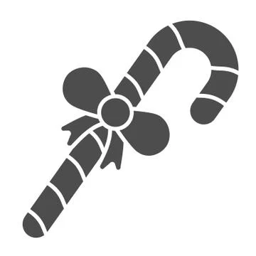 Candy with bow line and solid icon. Christmas striped cane stick outline style Stockillustratie