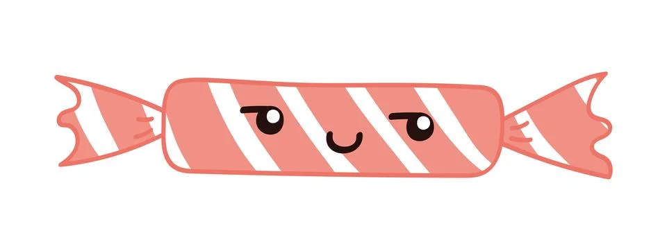 Candy in bright wrapper, paper with cute face illustration isolated. Stock Illustration