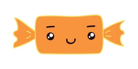 Candy in bright wrapper, paper with cute face illustration isolated. Stock Illustration