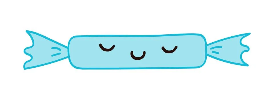 Candy in bright wrapper, paper with cute face illustration isolated. Stock Illustration