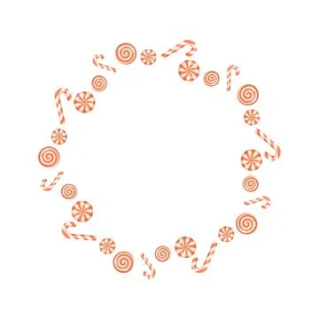 Candy cane and swirl peppermint Christmas wreath design in 3D Stock Illustration